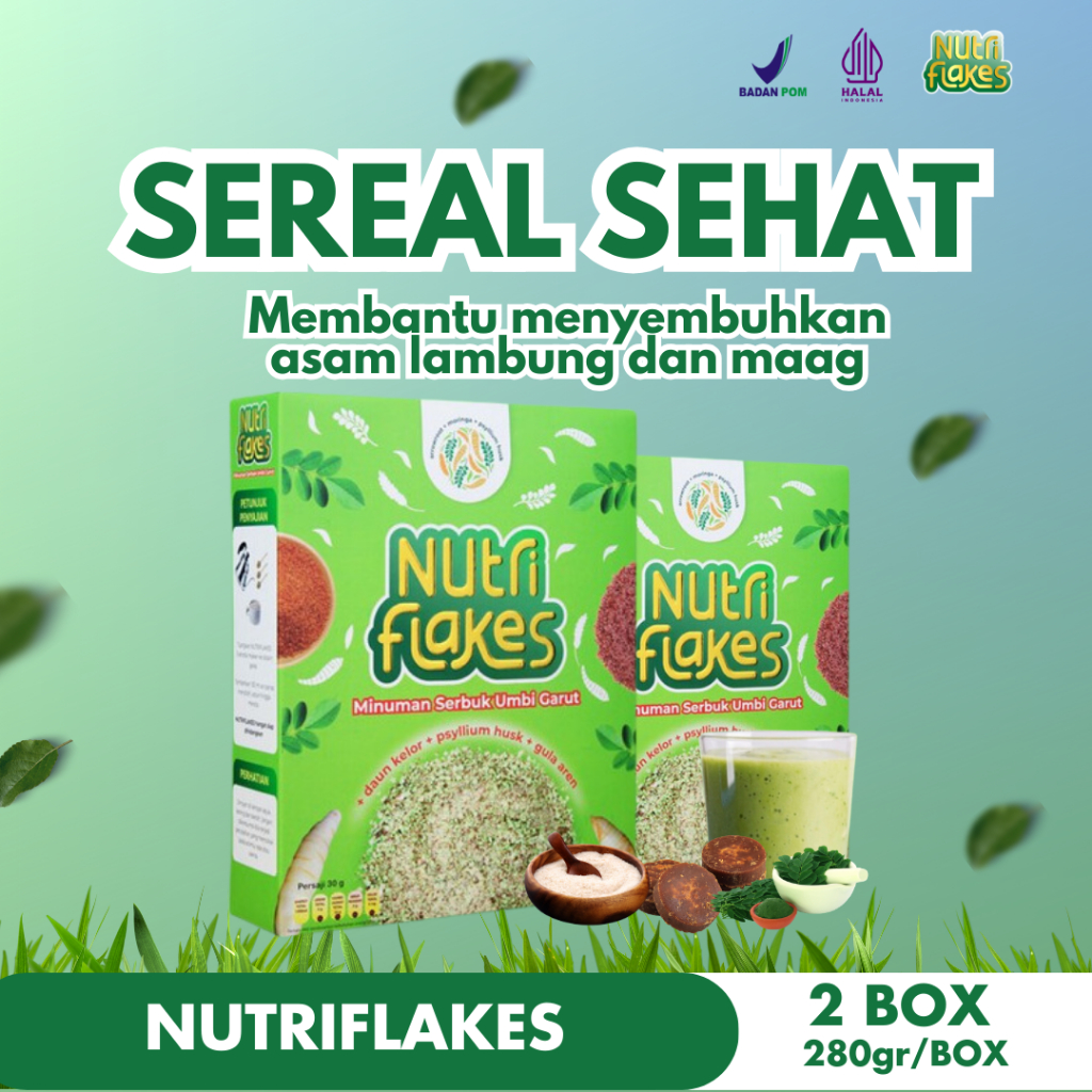 

Nutriflakes 2 Box - Minuman Serbuk Umbi Garut ASLI 100% - Efektif Atasi Asam Lambung, Maag, Gerd