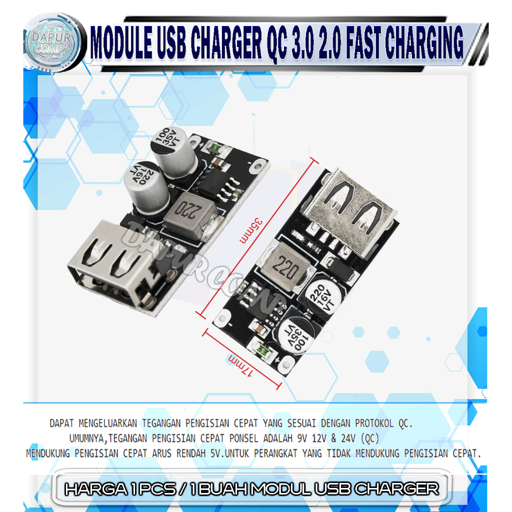 MODUL USB FAST CHARGING 24W QC 3.0 2.0 MODUL CHARGER