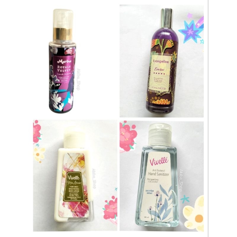 Parfum Marina Royale Velvet, Parfum Evangeline Evolve, Vivelle Hand Sanitizer Cucumber Extract, Vive