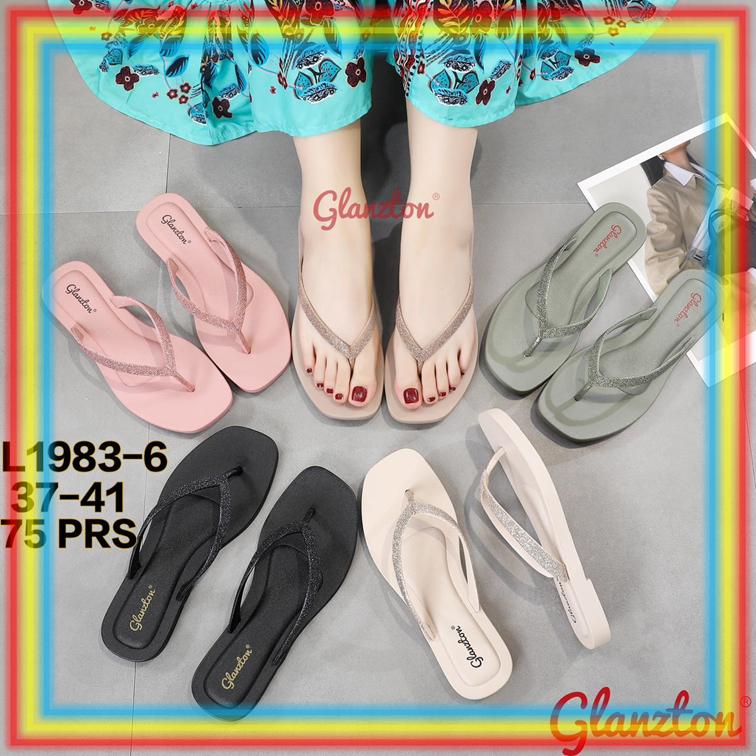 L1983-6 Sandal Jepit Wanita Gliter Kotak Sendal Cewek Jelly Glanzton