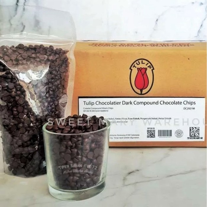 

Tulip Choco Chips Dark Coklat Kerucut Repack 250gr / Chocochips Tulip Kemasan Repack