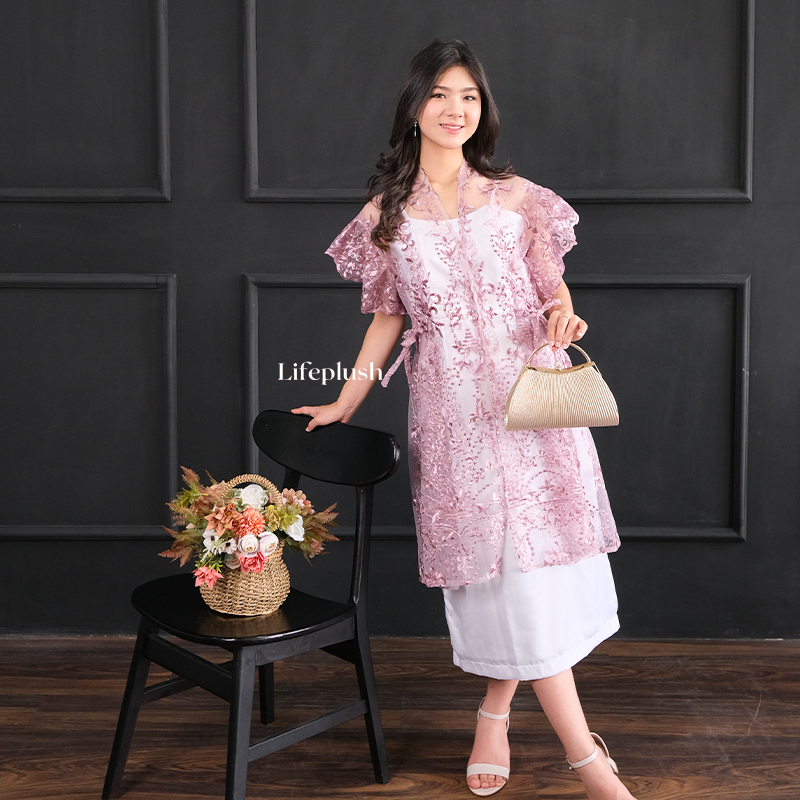 Dress Kebaya Modern Wanita Pesta Kondangan Brukat Organza Tile Tulle Bordir Premium Mewah- LIFEPLUSH