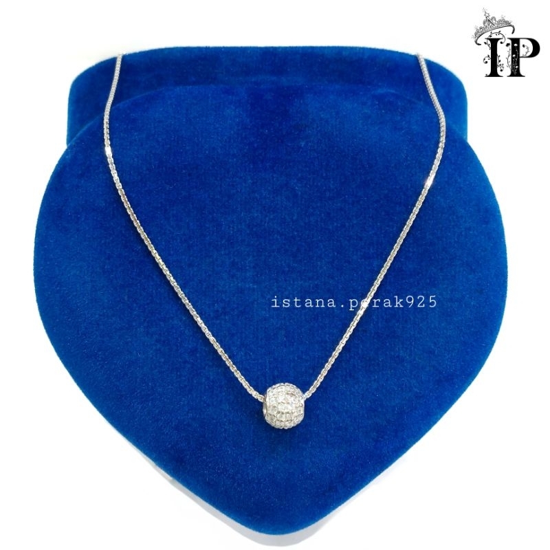 Kalung Perak wanita Asli Silver 925 Lapis Emas Putih Model Itali Santa + Liontin Bola Permata - Kalu