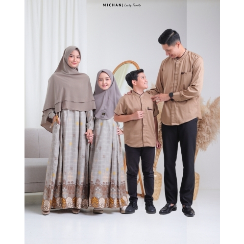 Sarimbit keluarga family set baju seragam keluarga motif polos baju muslim keluarga warna frapuchino