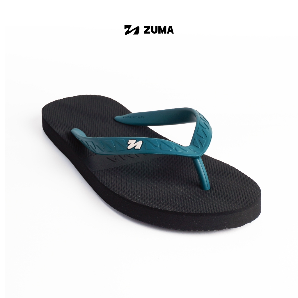 Zuma Men Classic 31 Black Turquoise, Sandal Jepit Pria Karet Polos, Hitam Pirus