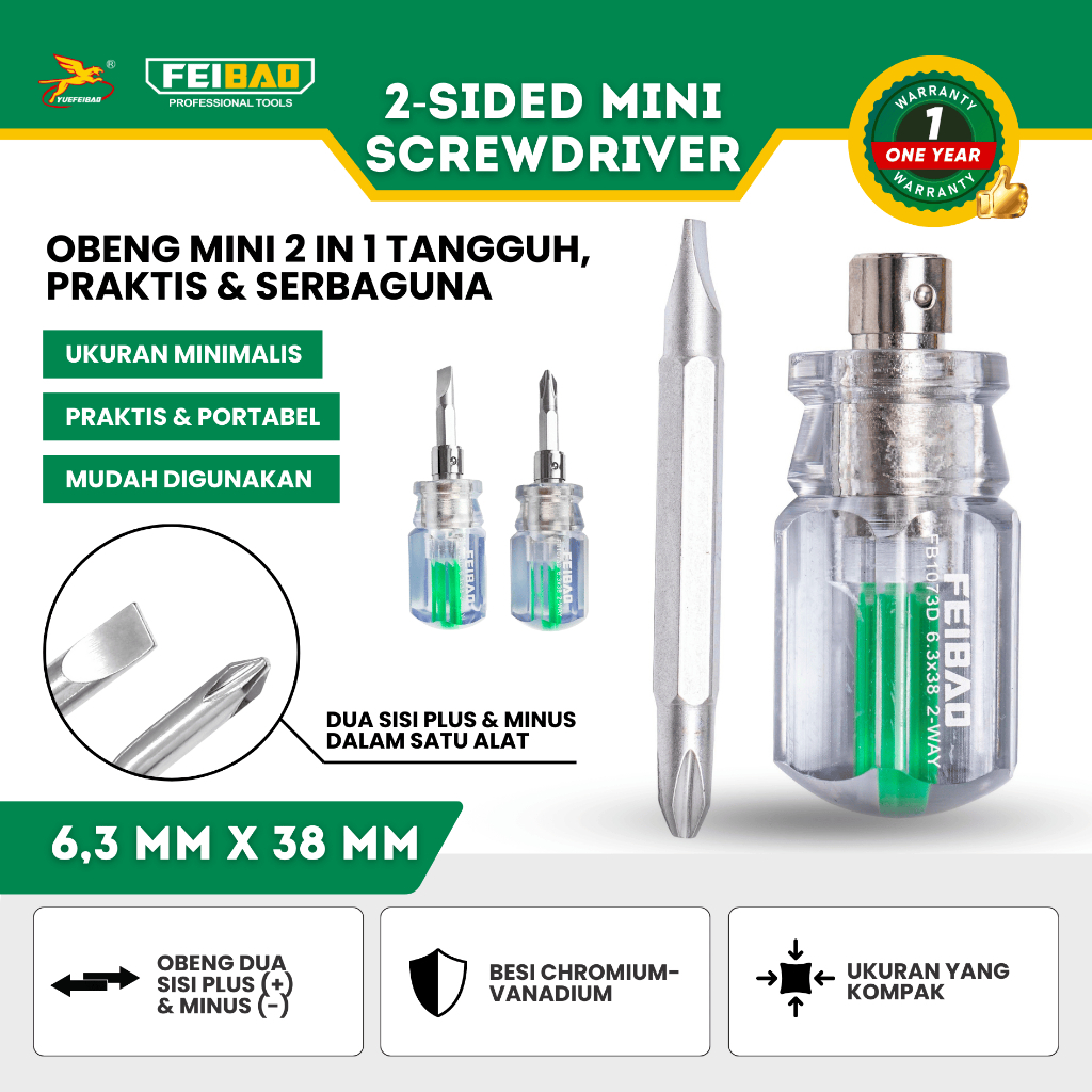 Feibao Obeng Mini 2in1 / Mini Screwdriver 2 Sided / Obeng Cebol 6.3X38mm / F46-1073D