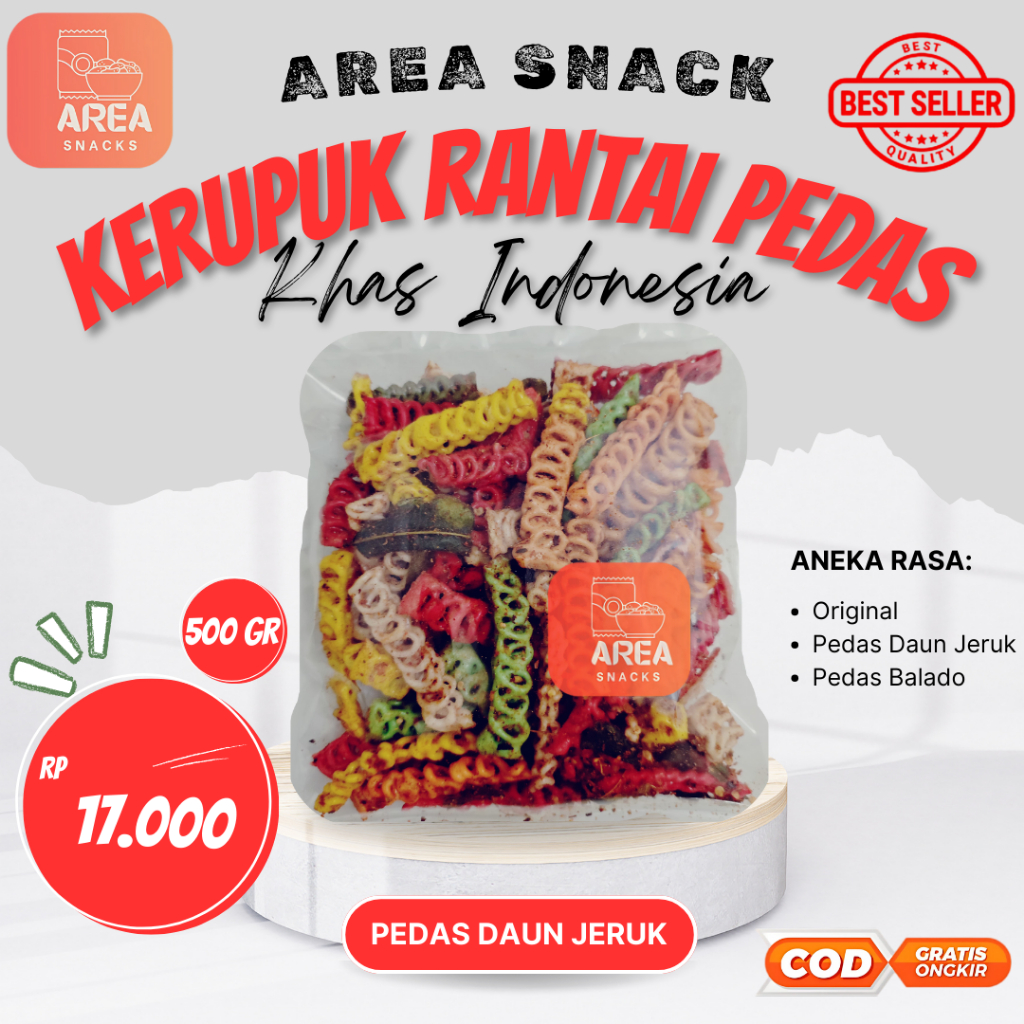 

KERUPUK RANTAI PEDAS KERING DAUN JERUK 500gram 500 gr SUPER GURIH DAN RENYAH 500gr