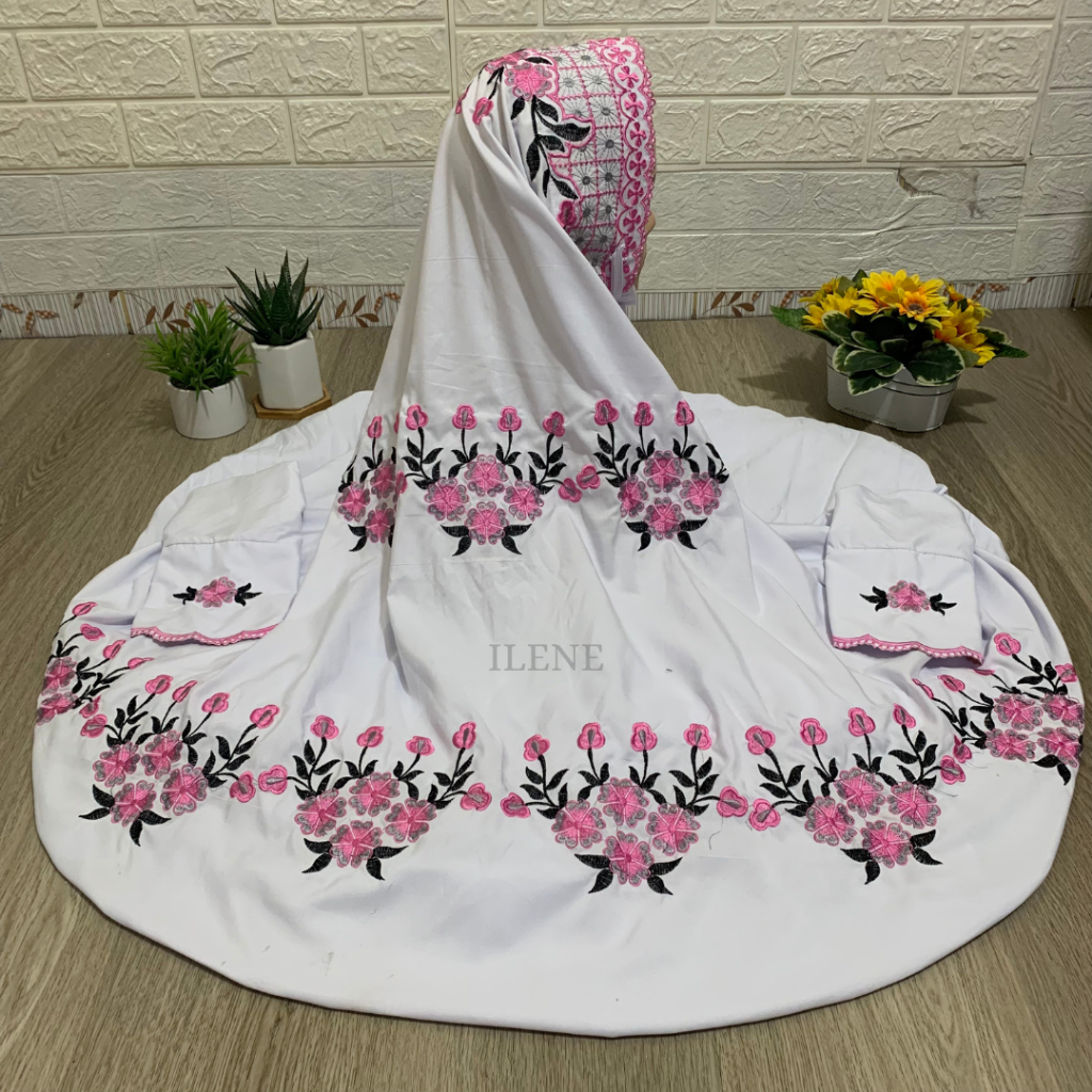 Mukena Katun Dewasa Terusan Motif Bordir Bunga Indah Terbaru