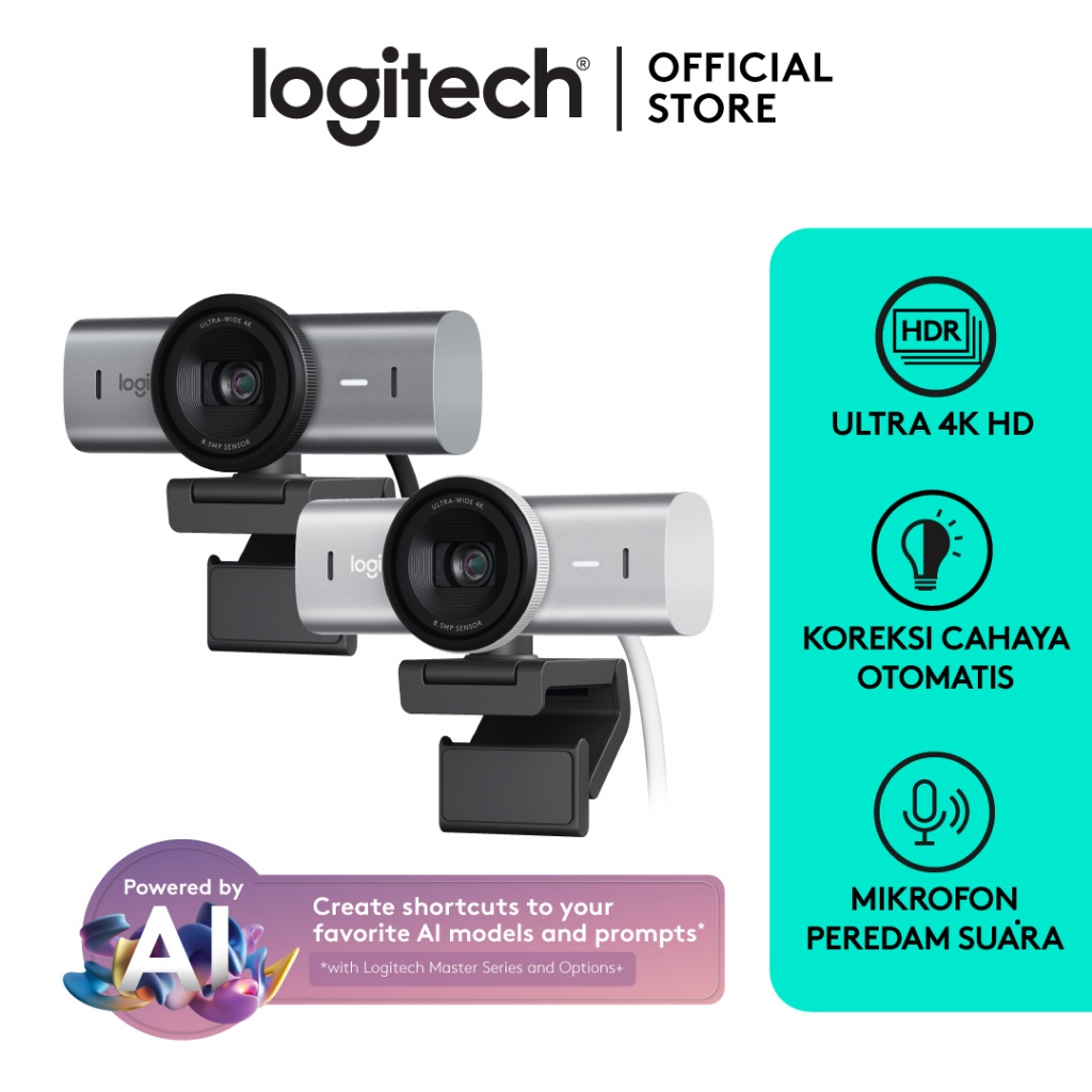 Logitech MX Brio Webcam Streaming & Kolaborasi dilengkapi dengan Ultra HD 4K, 1080p pada 60 FPS, Mik