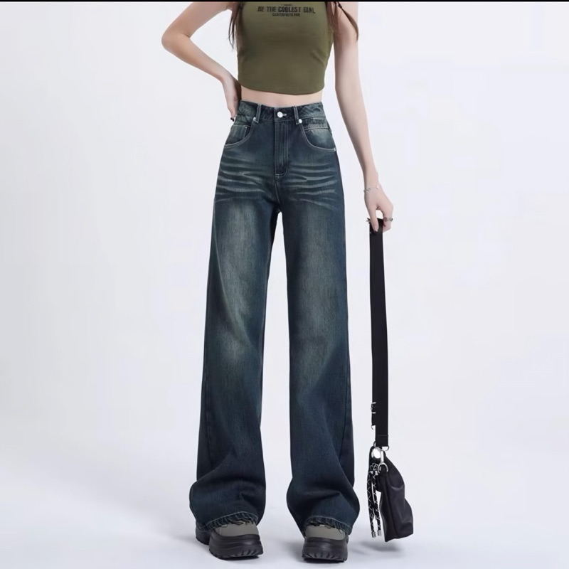 CELANA KULOT JEANS HIGHWAIST LOOSEE | KOREAN BAGGY STRAIGHT JEANS