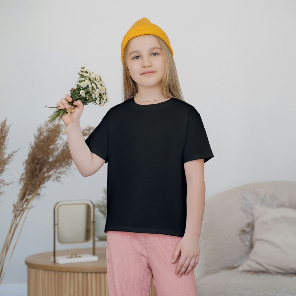 Kaos polos anak hitam perempuan 9-14 tahun