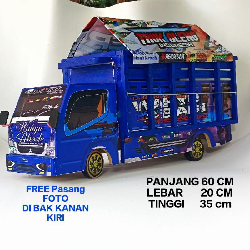 CASTOM FOTO DAN NAMA TRUK OLENG KAYU JUMBO WAHYU ABADI PANJANG 60 CM FULL LAMPU RGB