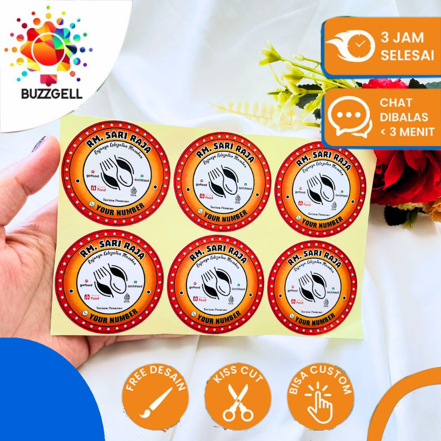 

2-4 Cetak Stiker Warung Nasi Warteg Warnas Sticker Restoran Bulat Chromo Free Desain Custom Nama