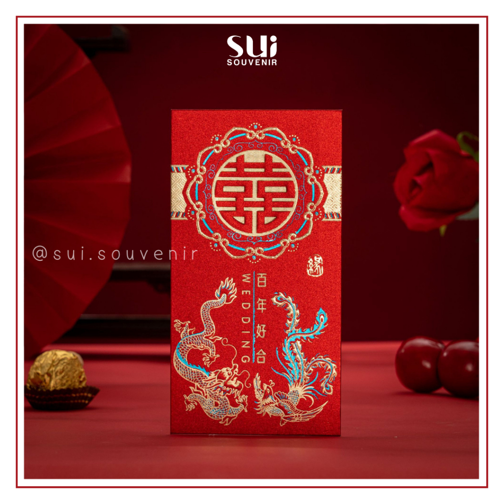 

SUI SOUVENIR | ANGPAO WEDDING PANJANG PREMIUM DRAGON & PHOENIX GLITTER ISI 6