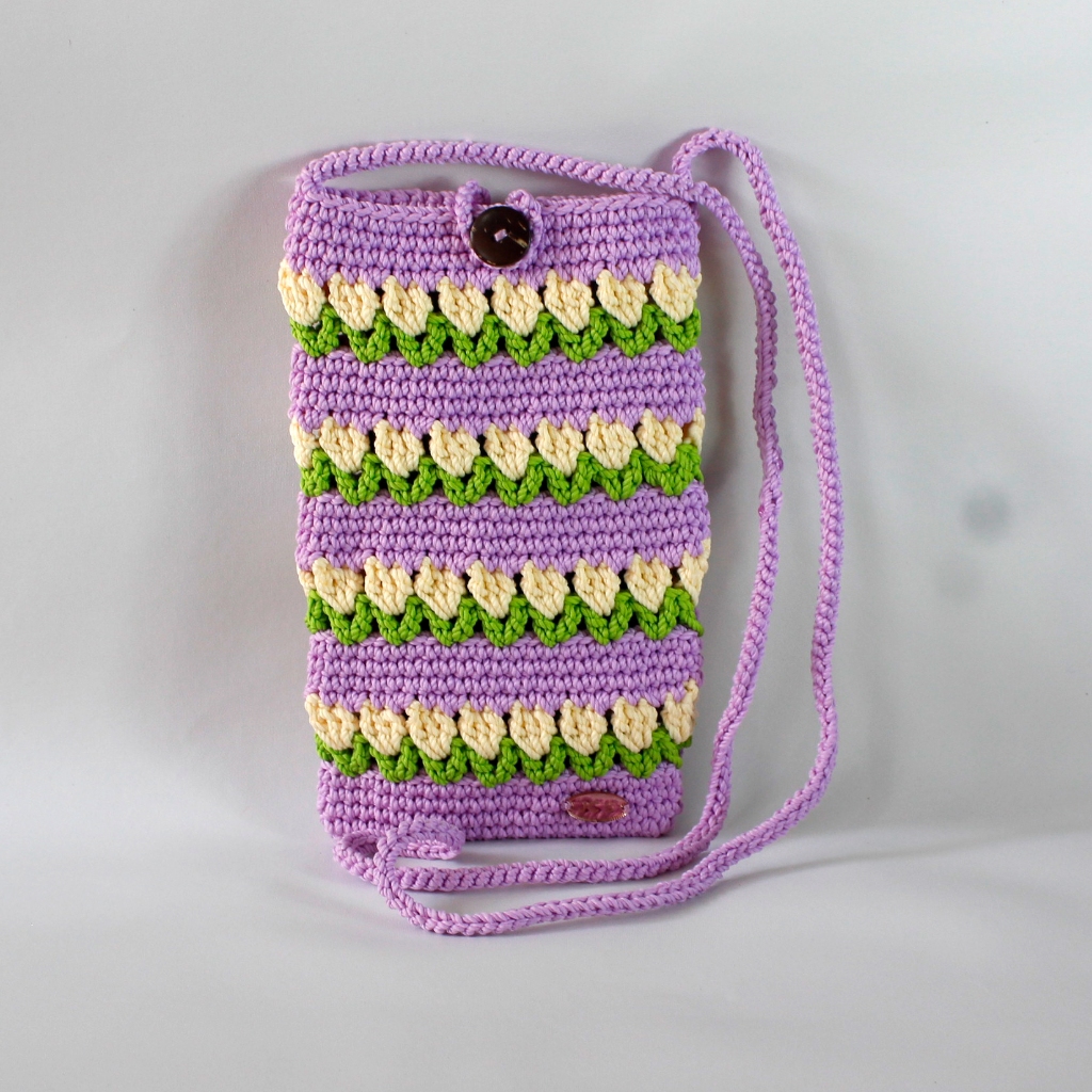 Tas HP Selempang Rajut Tulipe /Dompet HP Wanita Rajut Motif Tulip