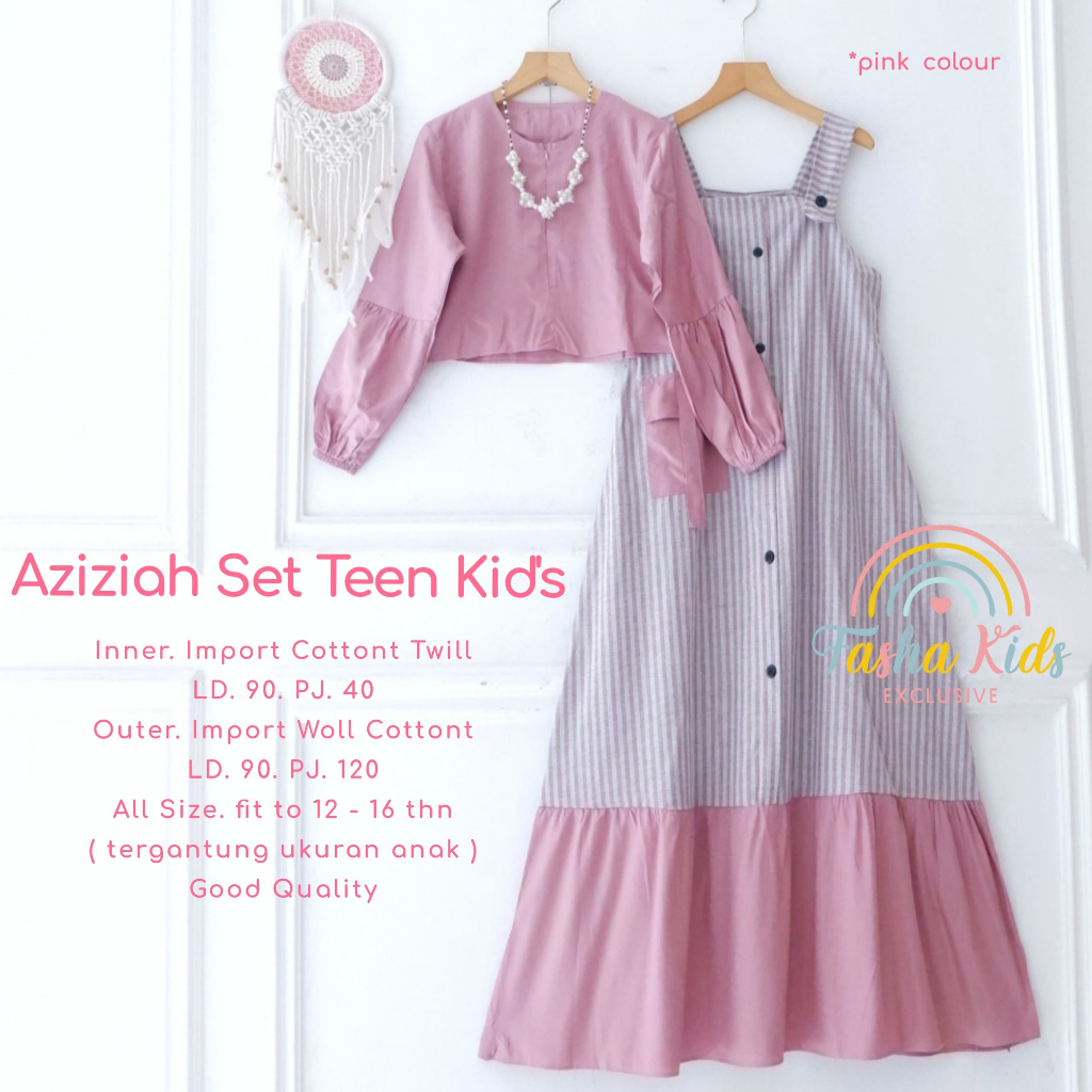 gamis overall anak perempuan 12-16 tahun aziziah evelyn slavina tifani set teen ori fasha kids