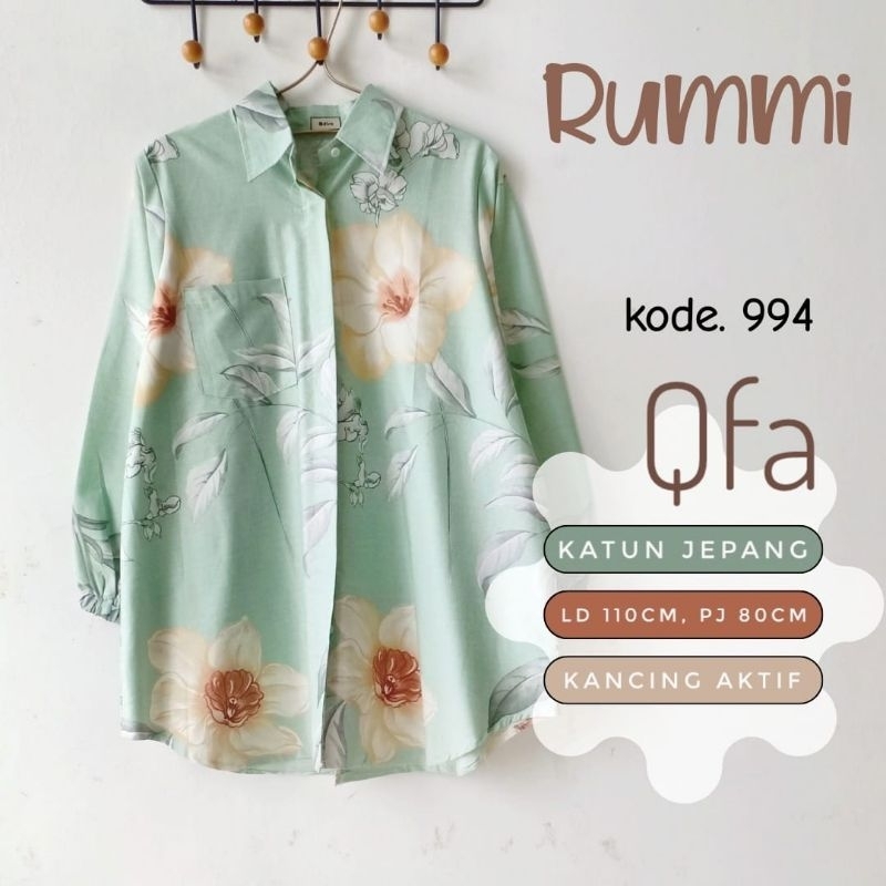 RUMMI BLOUSE KEMEJA WANITA BAHAN KATUN JEPANG PREMIUM MOTIF BUNGA KANCUNG DEPAN