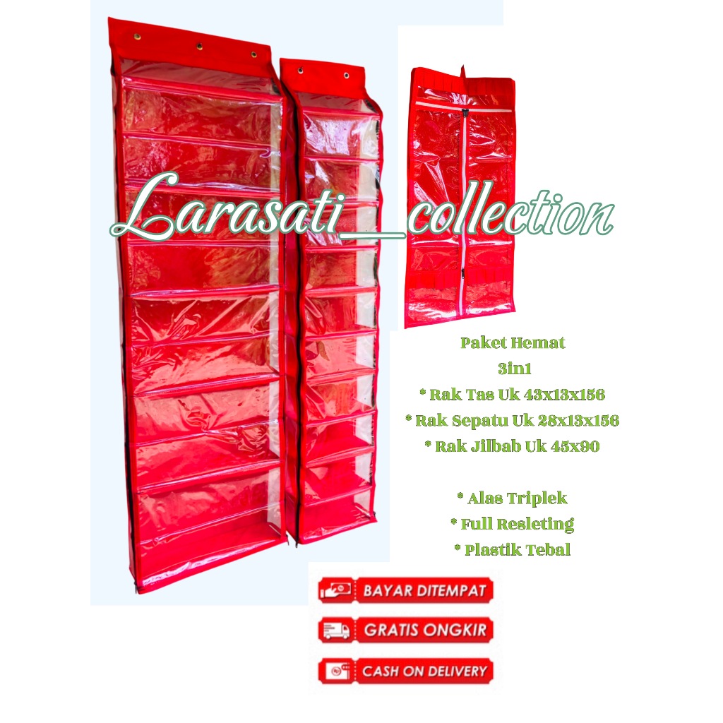 Rak Set 3in1 Rak Tas Gantung Rak Sepatu Gantung dan Rak Jilbab Gantung Alas Triplek Murah