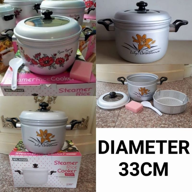 panci kukusan alumunium panci serbaguna tutup kaca MASPION 33cm