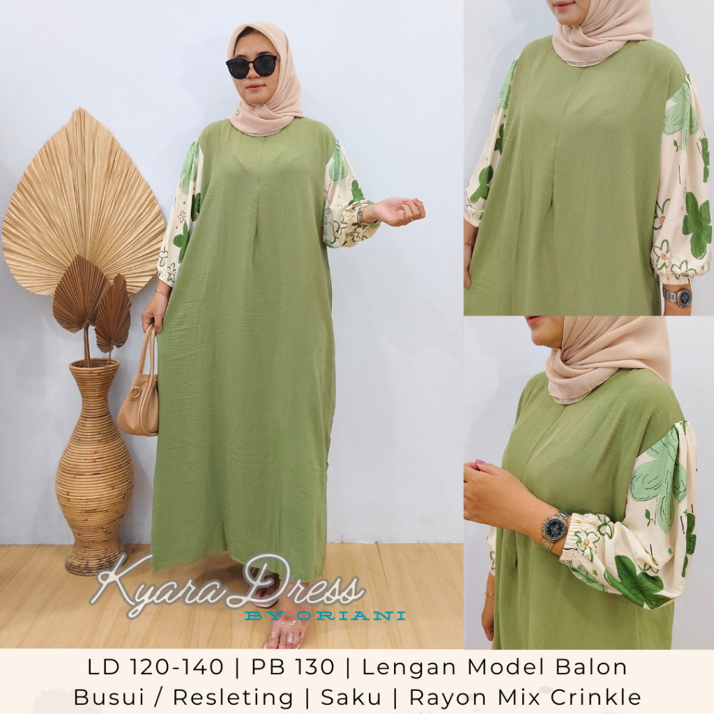 Kyara Dress By Oriani Daster Gamis JUMBO Big Size LD 120 130 140 Crinkle Rayon Premium