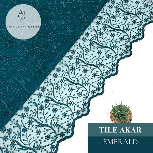 Kain Tile Payet dan Brokat Premium Terbaru Kekinian Motif Non Random Warna Emerald & Hijau Botol