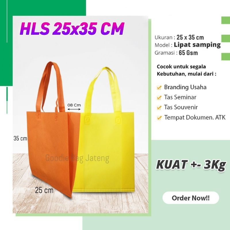 

(isi 12 PCS) Tas Spunbond (12pcs) Goodie Bag Handle uk 25x35x8 kain 65 gsm / Tas Belanja Harga per Lusin