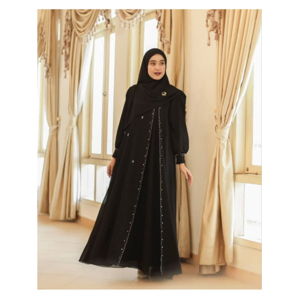 Terbaru Larose dress Gamis muslim Ceruty babydoll full puring mix payet 2025
