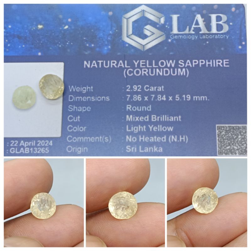 Natural yellow sapphire Ceylon 2,2 ct No Heat memo GLI Safir Srilanka ada minus