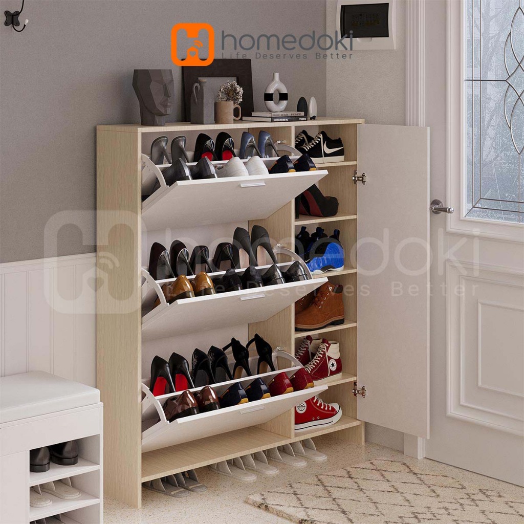 Homedoki  Lemari Sepatu Minimalis/ Rak Sepatu Kayu/ Lemari Sepatu Tertutup