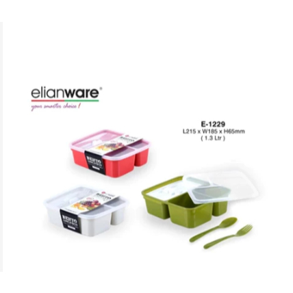 Elianware Lunch Box With Fork & Spoon E-1229 Kotak Makan / Wadah Makanan dengan Garpu & Sendok / Tem