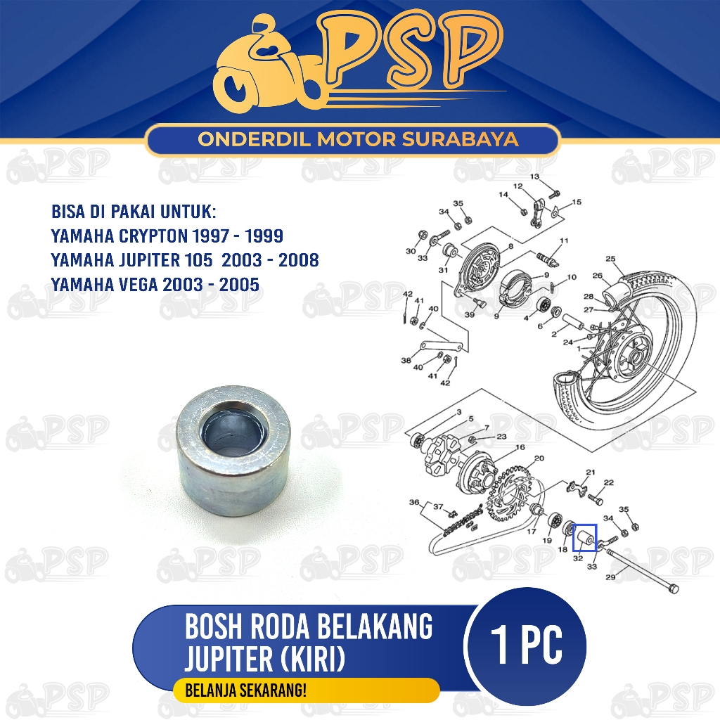 Bosh Roda Belakang Jupiter Z (Kiri) Tipis - Boshing Bos Luar Tromol Kiri Crypton Vega Jupiter Z1