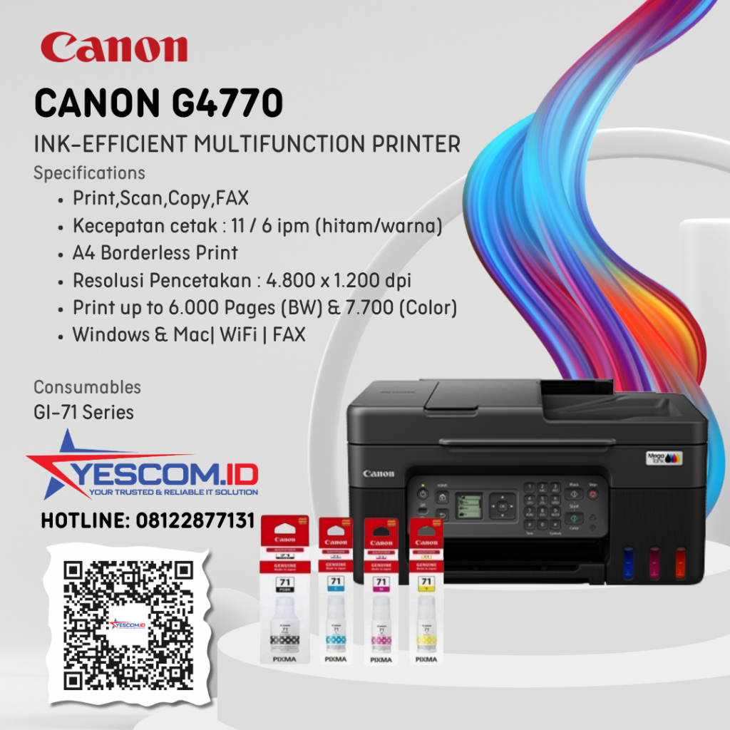 Canon PIXMA G4770 - Printer All-In-One Wireless dengan Tangki Tinta Refillable