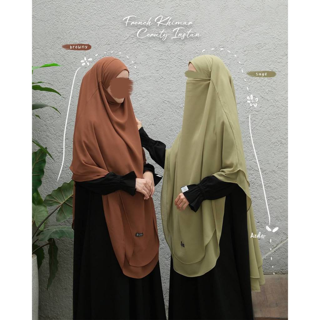 FRENCH KHIMAR CERUTI INSTAN KARET SYARI BY AZDA | FREE CADAR TALI 2 LAYER
