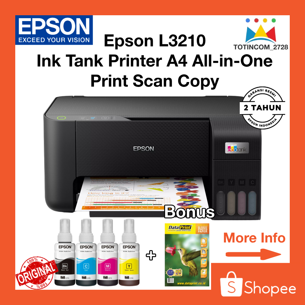 Epson L3211 Printer F4 L3211 L3210 dengan Scanner A4 bisa Fotokopi Tinta 4 buah Original Garansi Res