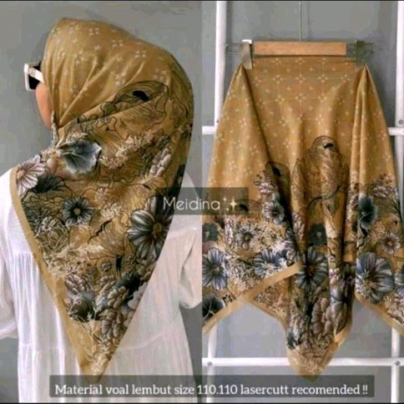 Hijab Segi Empat Bunga Elisa Voal Premium Lassercut Kerudung Muslim