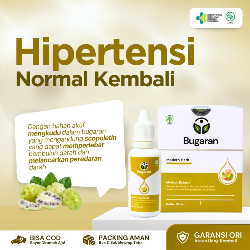 

Bugaran Herbal Modern Morinda Extract, Jamu Tetes Ekstrak Enak dan Praktis Untuk Atasi Hipertensi Bisa Normal Kembali