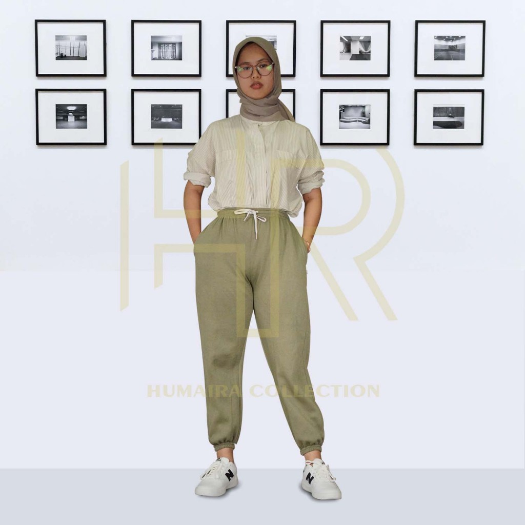 Humaira Celana Jogger Sweatpants Fleece Untuk Pria Dan Wanita - Hijau Olive