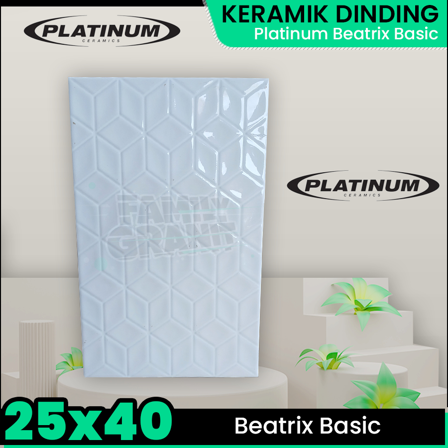 Keramik Dinding 25x40 Platinum Beatrix Basic Wall Tile Motif Kotak 3D Glossy Emboss