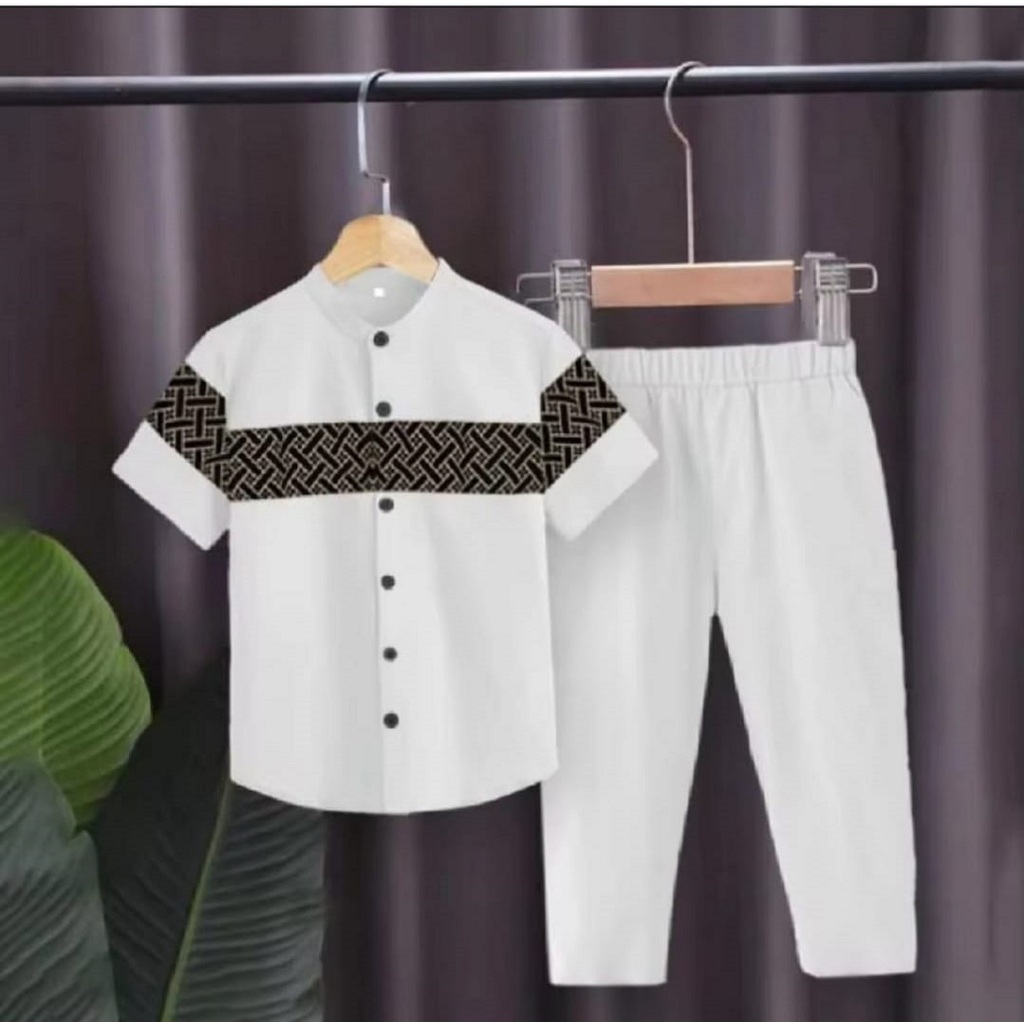 SETELAN BAJU KOKO BATIK ANAK 1 - 10 TAHUN // BATIK KOKO TERBARU - PUTIH // TERLARIS DAN TERMURAH