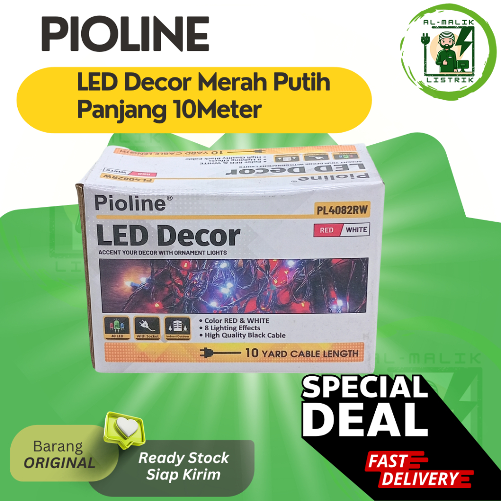Led Decor Pioline Warna Merah Putih Panjang 10Meter Lampu Natal Merah Putih