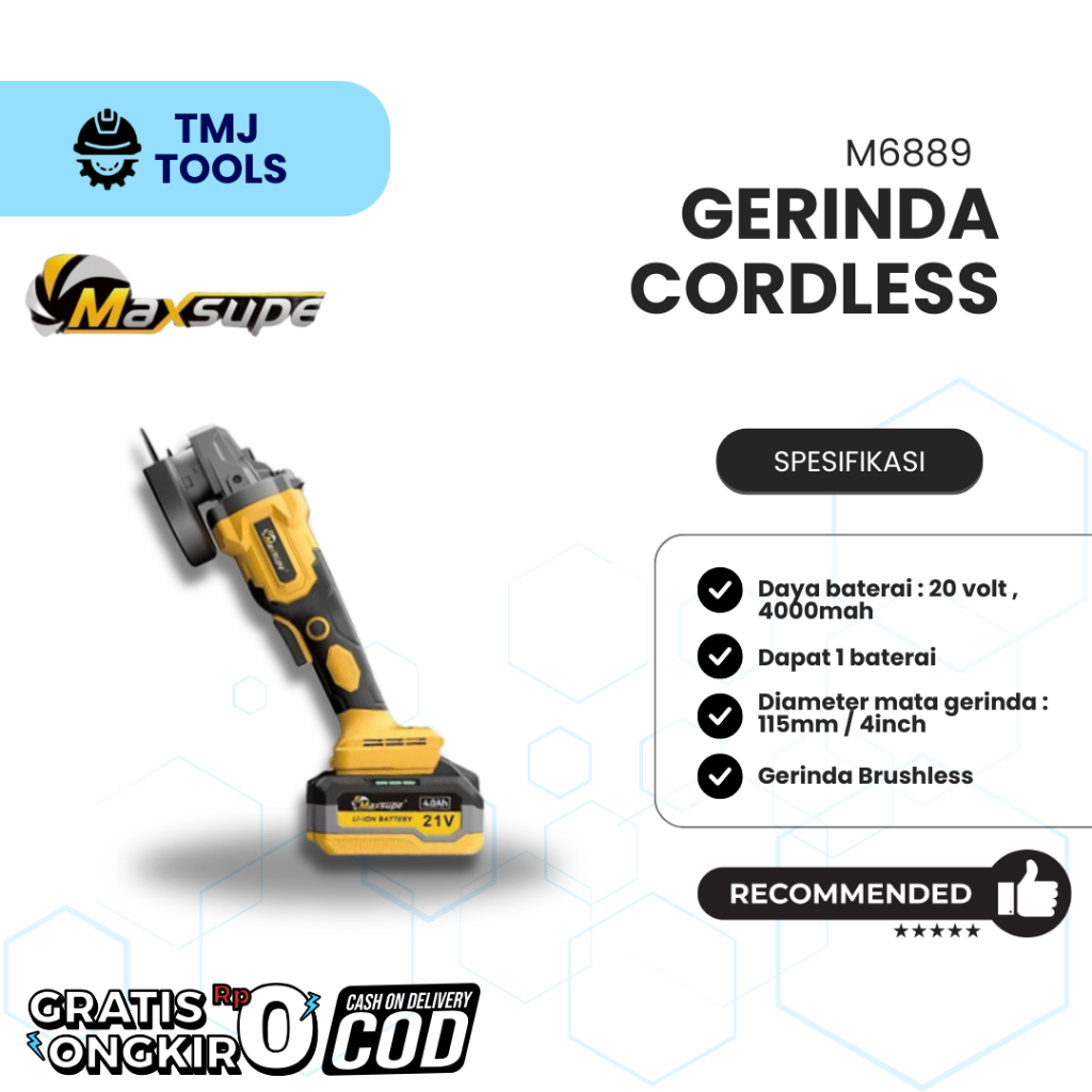 Gerinda Baterai Cordless MAXSUPE M6889 Brushless Portable Mesin Gurinda Charger Bateray Grinder Grin