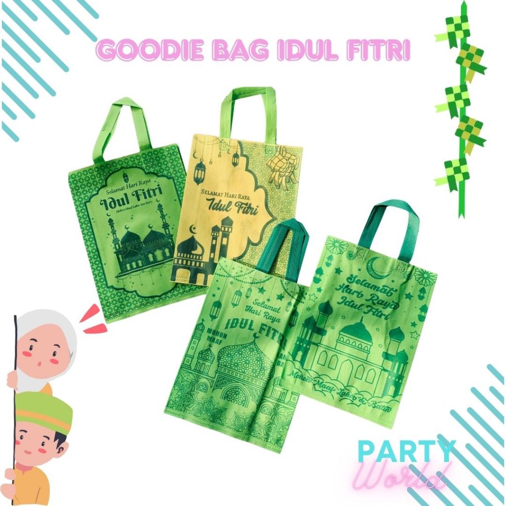 

1Pcs Tas Spunbond Lebaran Tas Bingkisan Hari Raya Idul Fitri 30x40cm Goodie Bag Lebaran