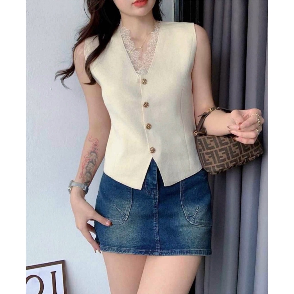 da [FG] Jihyo Lace Vest Rajut Tebal Elegan