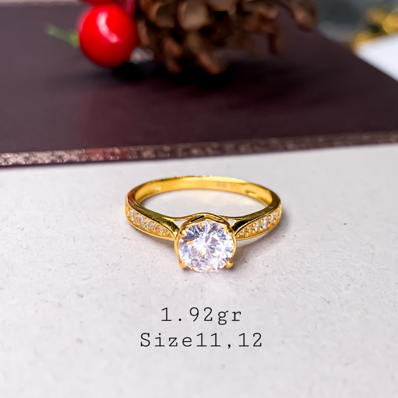 Cincin Emas Asli Mewah‼️Cincin Emas Solitaire Cincin Mata Satu Cincin Permata Kasual Emas kadar 700