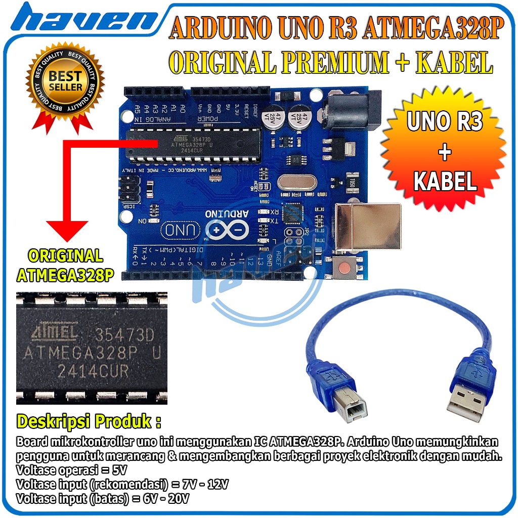 Uno R3 - Arduino Uno Compatible Atmega328P Dengan Kabel New / Arduino Uno R3 Atmega 328P Compatible 