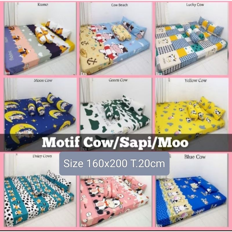 WAJIB CEK STOK ‼️ SPREI KATUN HALUS MOTIF COW/SAPI S.160X200 T.20cm