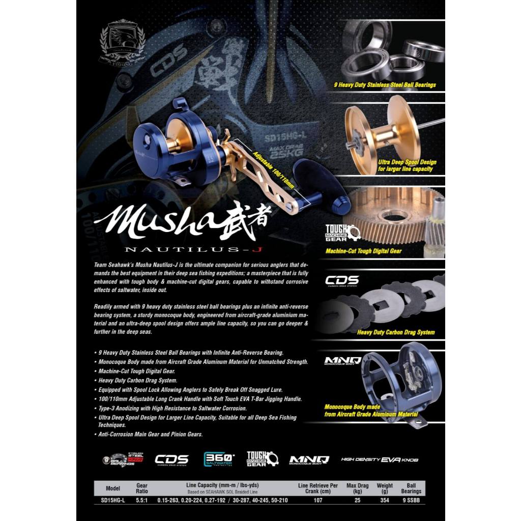 Reel OH / OVERHEAD TEAM SEAHAWK MUSHA NAUTILUS-J SD15HG-L (LEFT HANDLE)