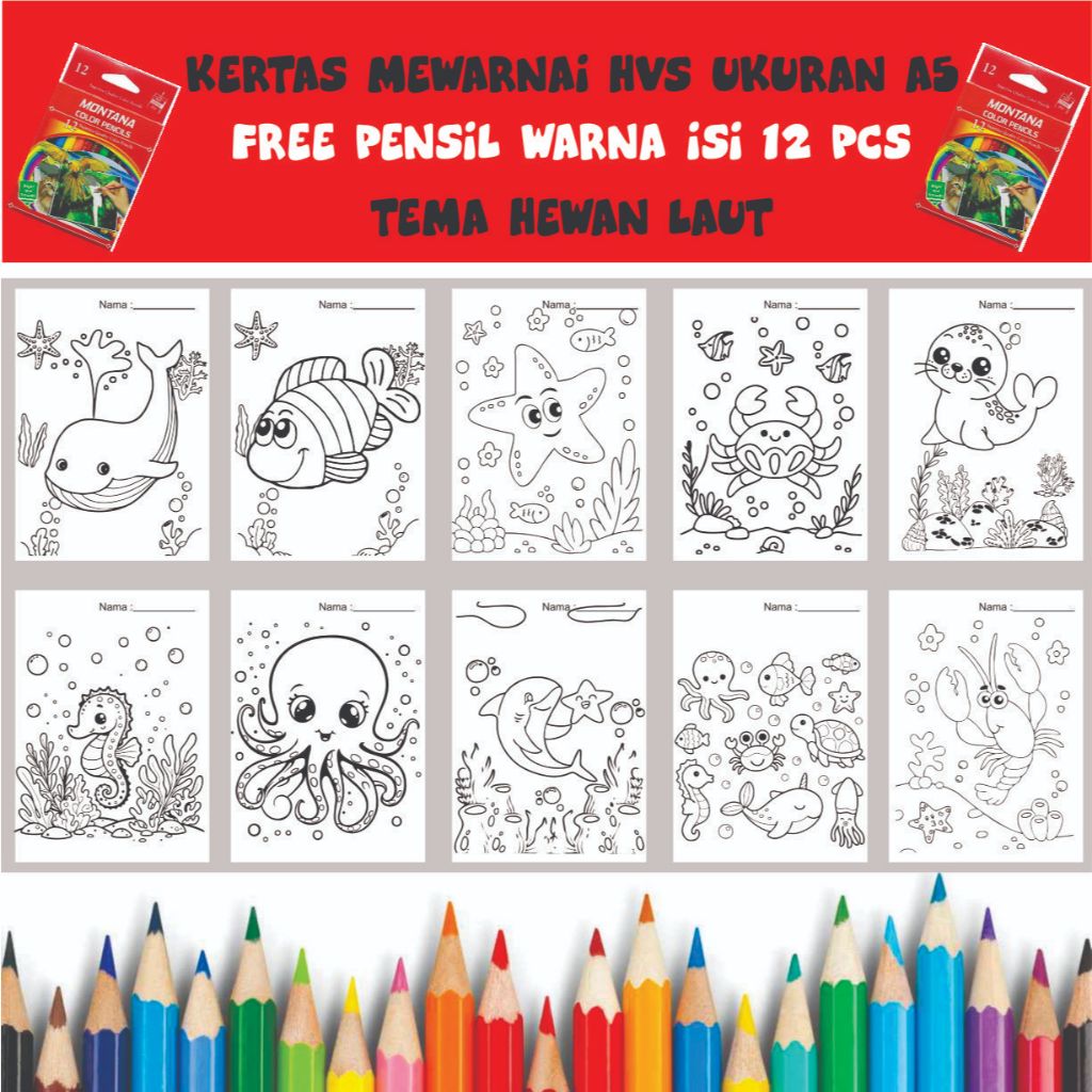 

Gambar Mewarnai kertas hvs ukuran A5 / sketsa / edukasi anak /coloring / Hewan Laut