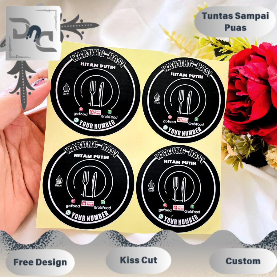 

5-8 Ready Cetak Sticker Murah Dnd Label Ruman Makan Free Desain Logo Warung Nasi Restoran Custom