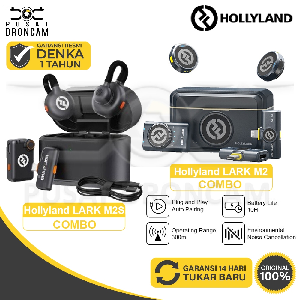 Hollyland Lark M2 Combo - Type C - Lightning Duo Wireless Microphone Lark M2S Dual Mic Camera HP Ori